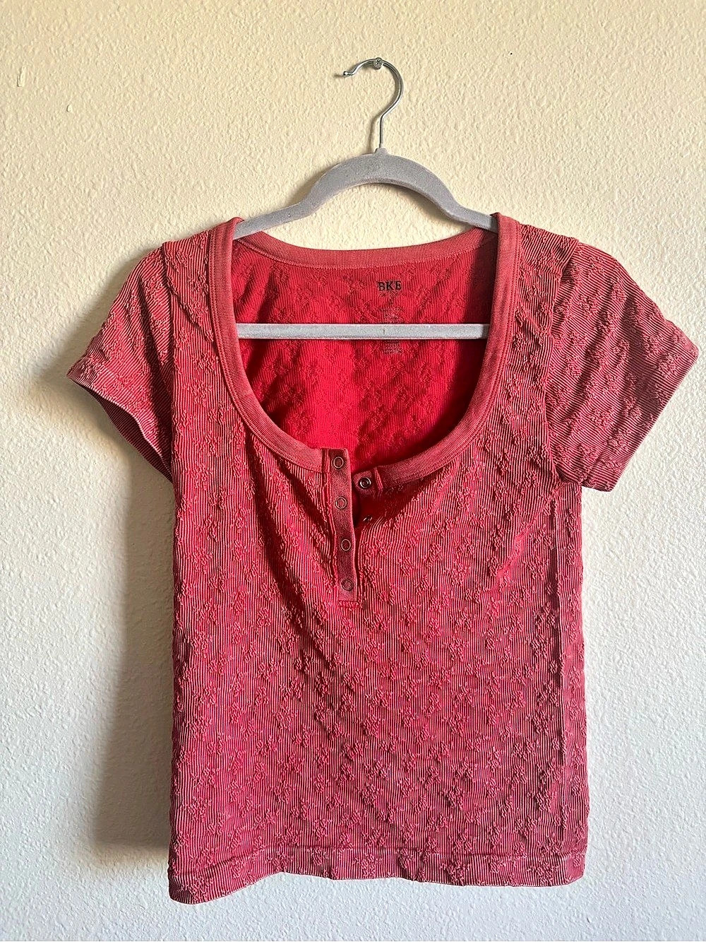 Textured Henley-BKE CORE Coral pink color. S/M